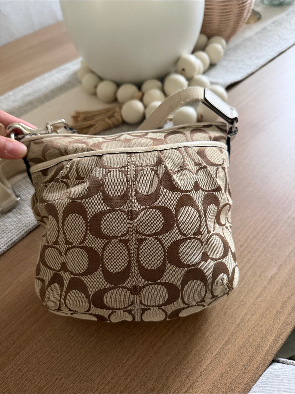 Coach Beige and Brown Signature Canvas Crossbody